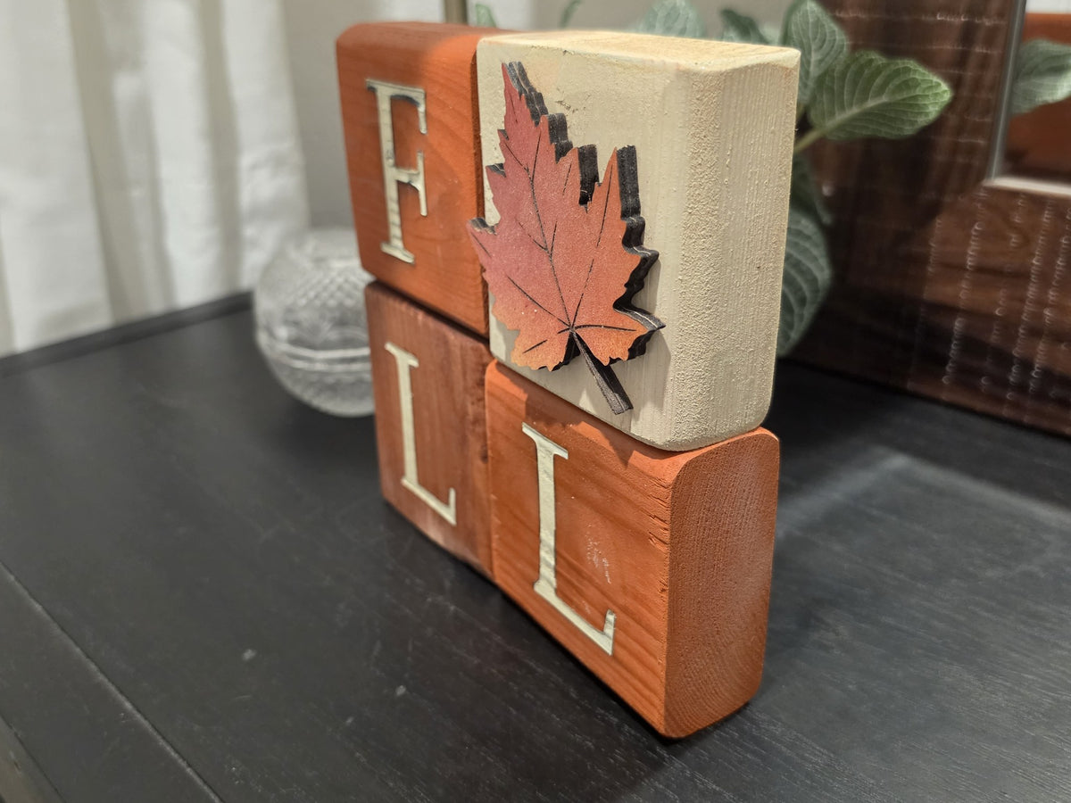 FALL Wood Block Sign with Maple Leaf