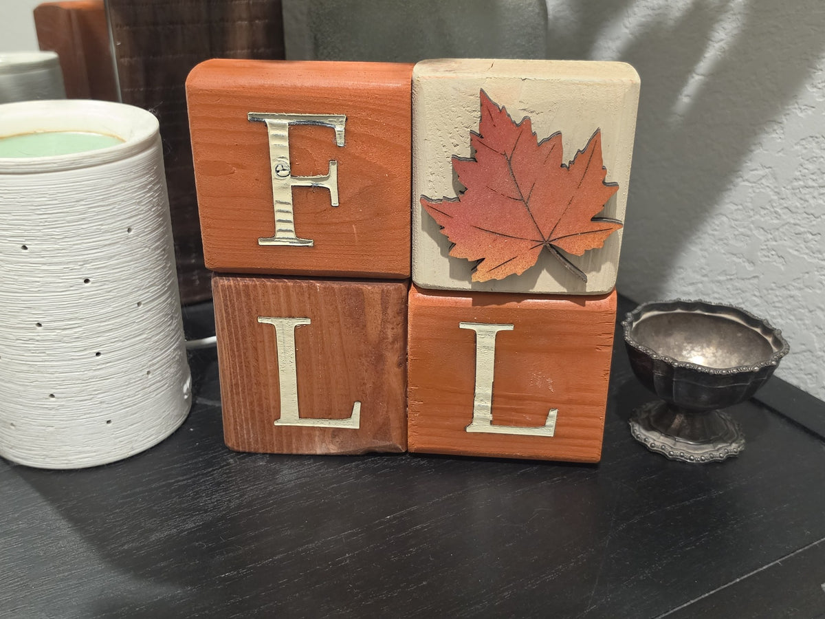 FALL Wood Block Sign with Maple Leaf